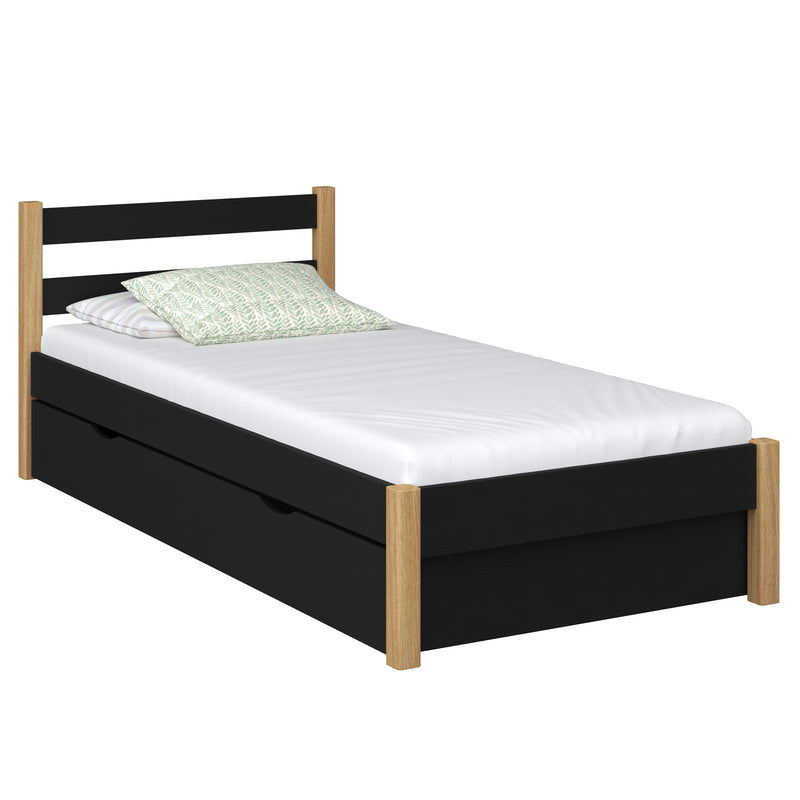 Einzelbett mit Schublade aus Holz Schwarz-Eiche – Kinderzimmer, Scandi-Stil