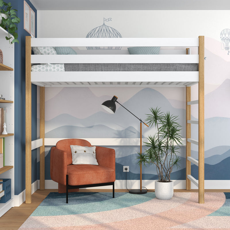 White and Oak Wooden Loft Bed – Children’s Room, Solid Wood, Scandi Style