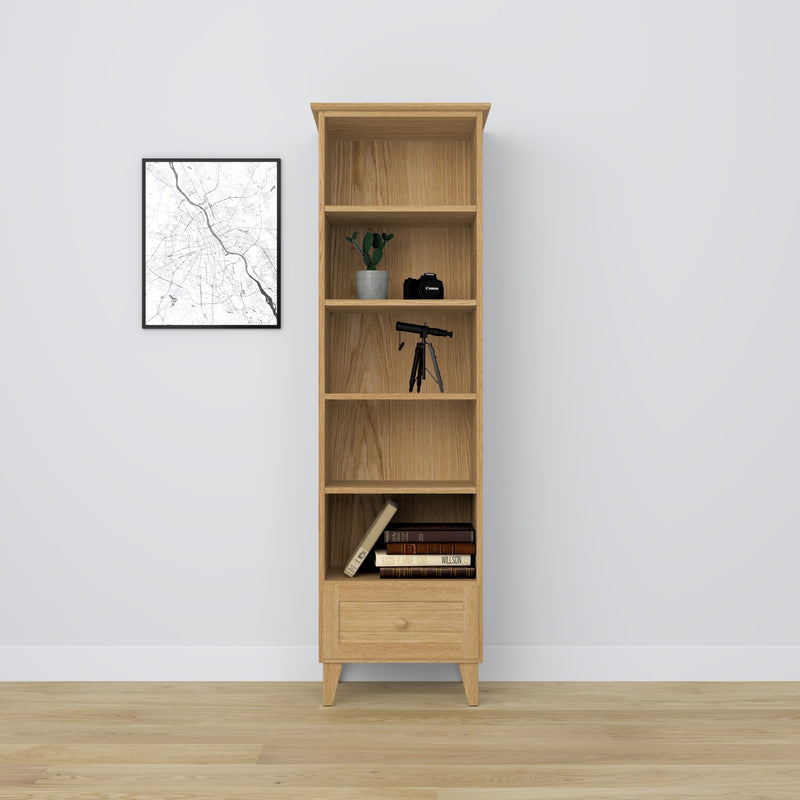Regal mit Schublade Eichenholz Eiche natur 57 cm – Wohnzimmer und Arbeitszimmer, skandinavischer Stil