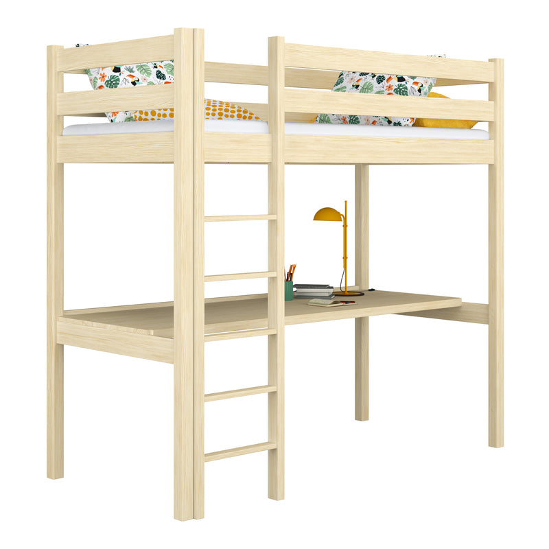 Hochbett mit Schreibtisch aus Holz Kiefer farblos – Kinderzimmer, scandi Nizio