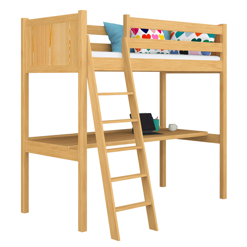 Natural Pine Wooden Loft Bed with Desk – Children’s Room, Scandi Nizio