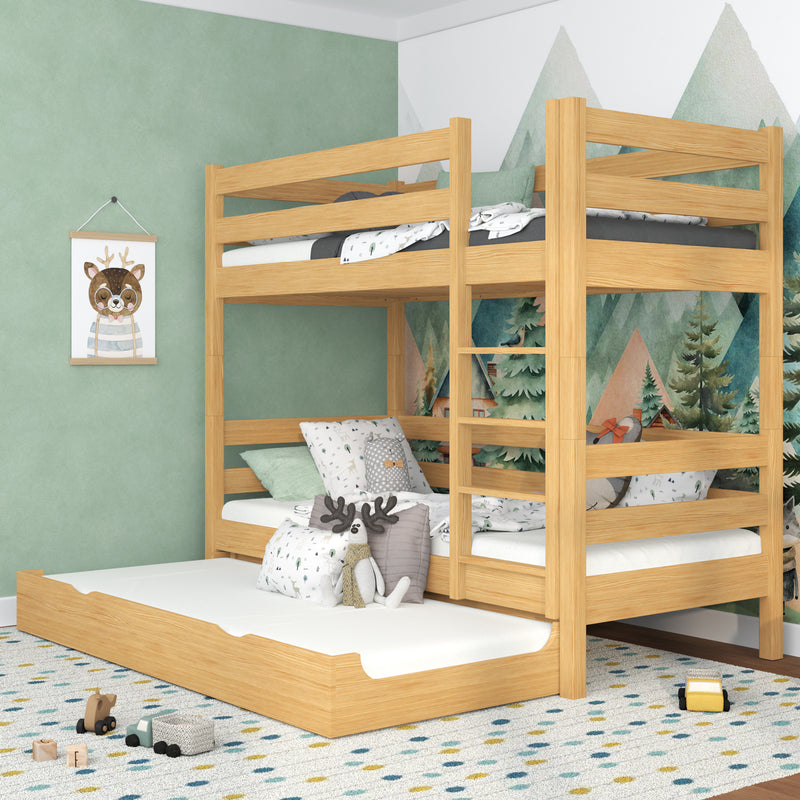 Hochbett mit Schublade für Matratze aus Holz Kiefer natur – Kinderzimmer scandi