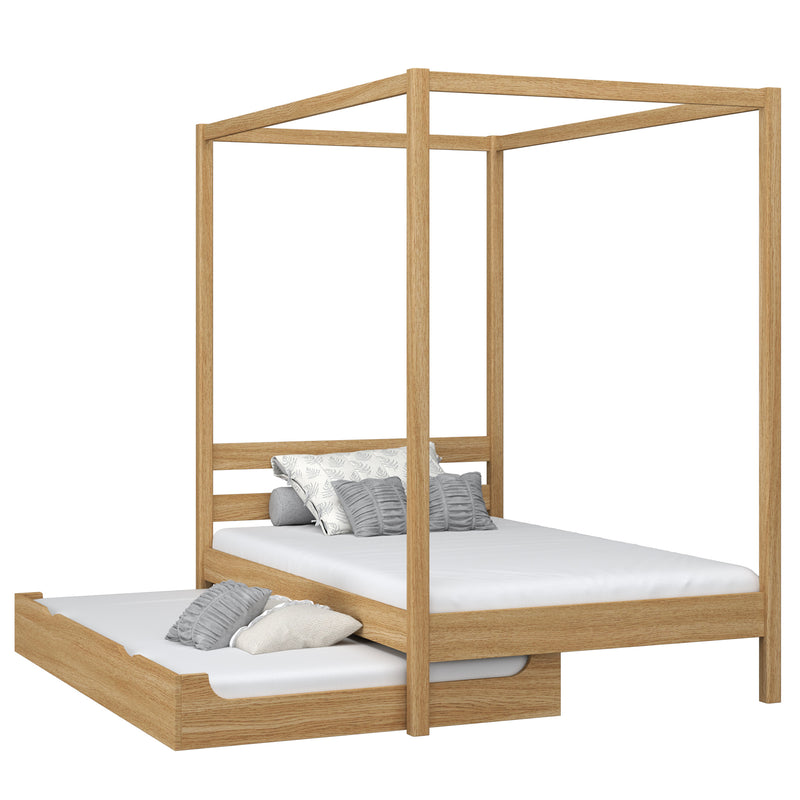Himmelbett mit Baldachin und Schublade für Matratze Eichenholz Natureiche – Kinderzimmer Scandi
