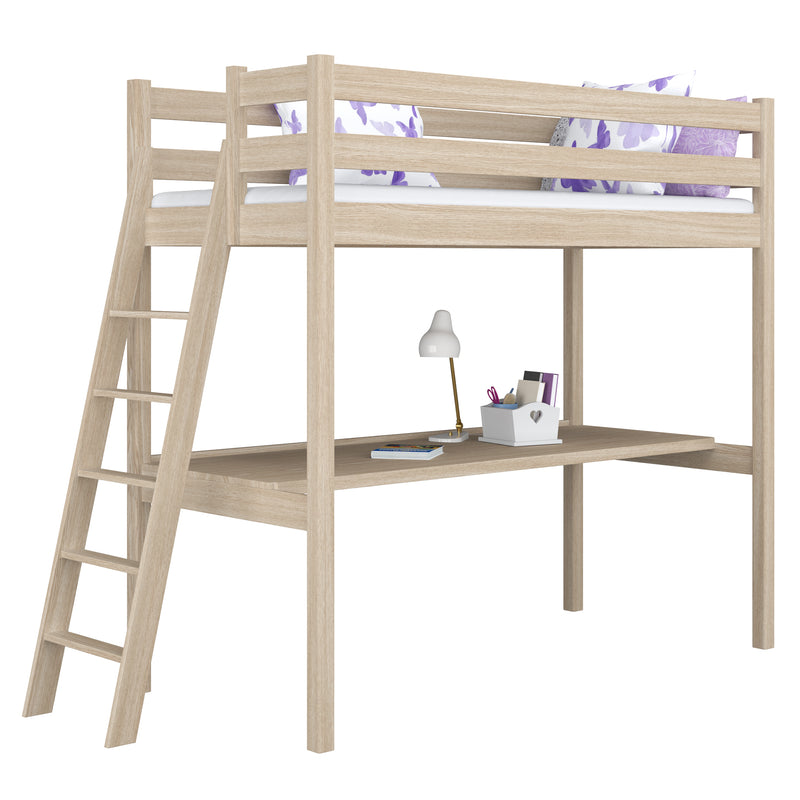 Oak Loft Bed with Desk Bleached Oak – Children’s Room, Scandi Nizio