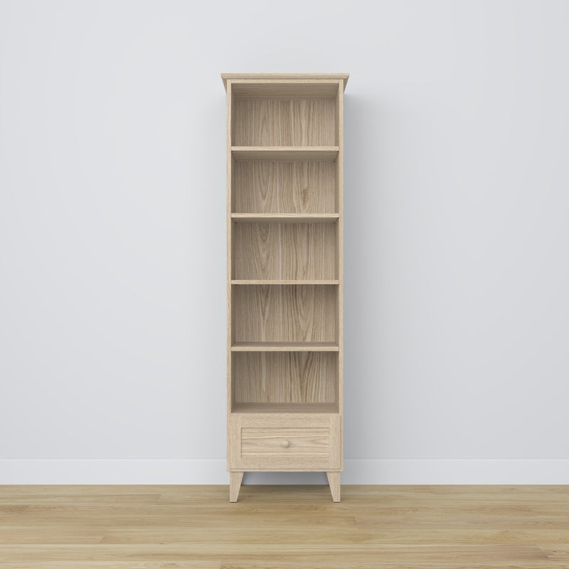 Regal mit Schublade Eichenholz Eiche gebleicht 57 cm – Wohnzimmer und Arbeitszimmer, skandinavischer Stil
