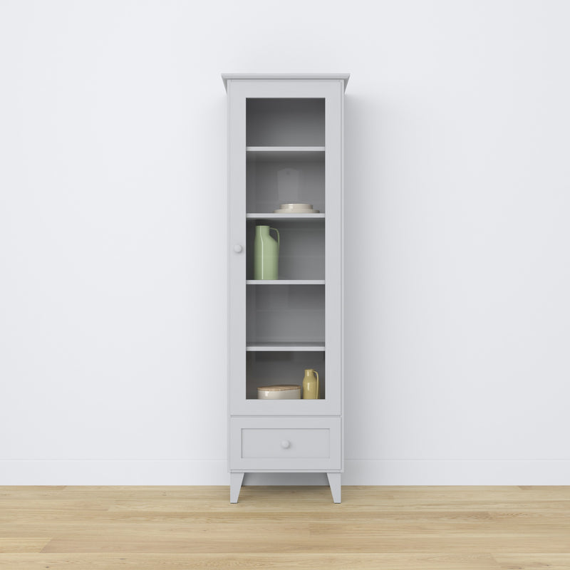 Vitrine mit Schublade Holz grau 57 cm – Wohnzimmer, skandinavischer Stil Nizio