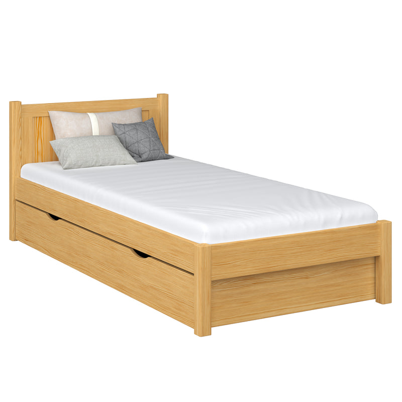 Single bed with drawer wooden natural pine – children’s room, scandi style