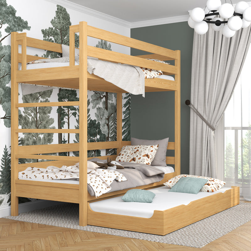 Natural Pine Wooden Bunk Bed with Mattress Drawer – Scandi Children’s Room