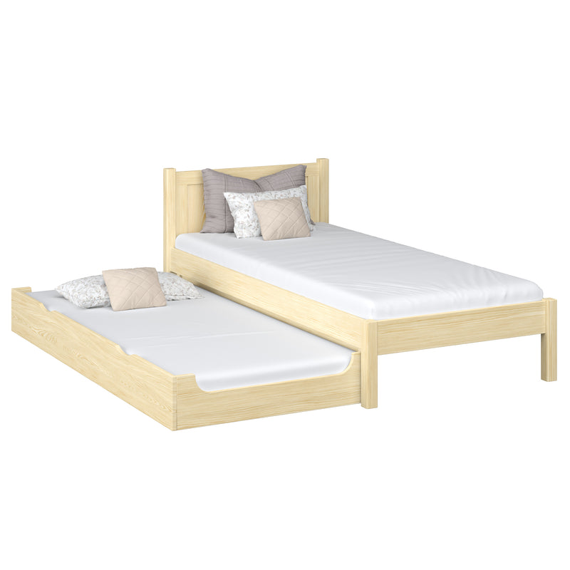 Wooden bed with mattress drawer clear pine – child’s room, scandi Nizio