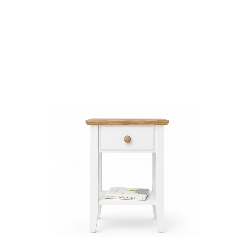Holz-Nachttisch 1S N01 Scandi Weiß / Eiche Natur