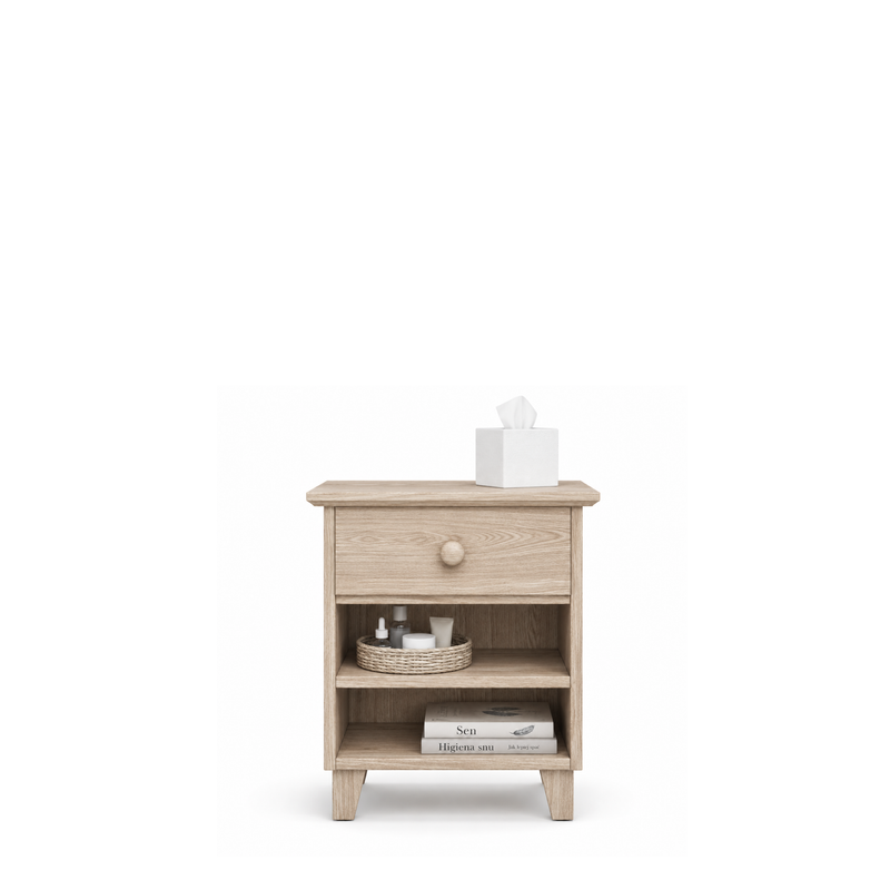 Oak bedside table 1S N02 Scandi oak bleached