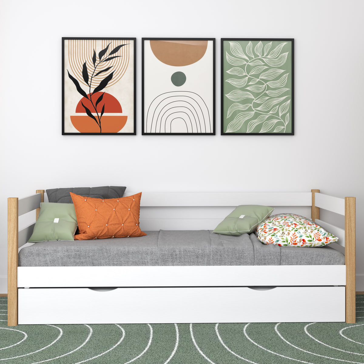 Łóżko sofa z szufladą na materac N01 biało dębowy – dodatkowy widok, lite drewno