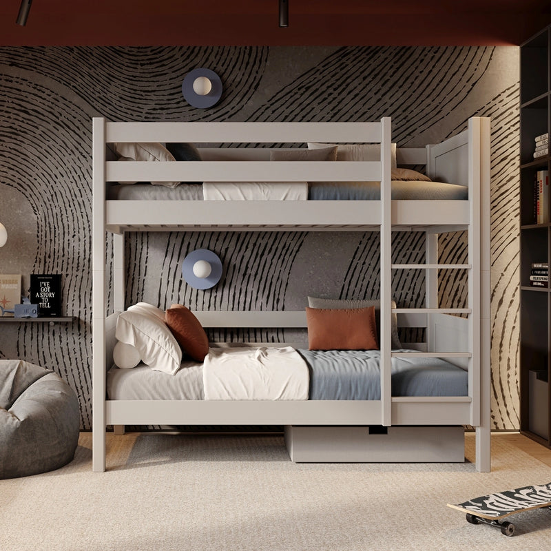 Holz-Etagenbett grau – Kinderzimmer, Massivholz, skandinavischer Stil