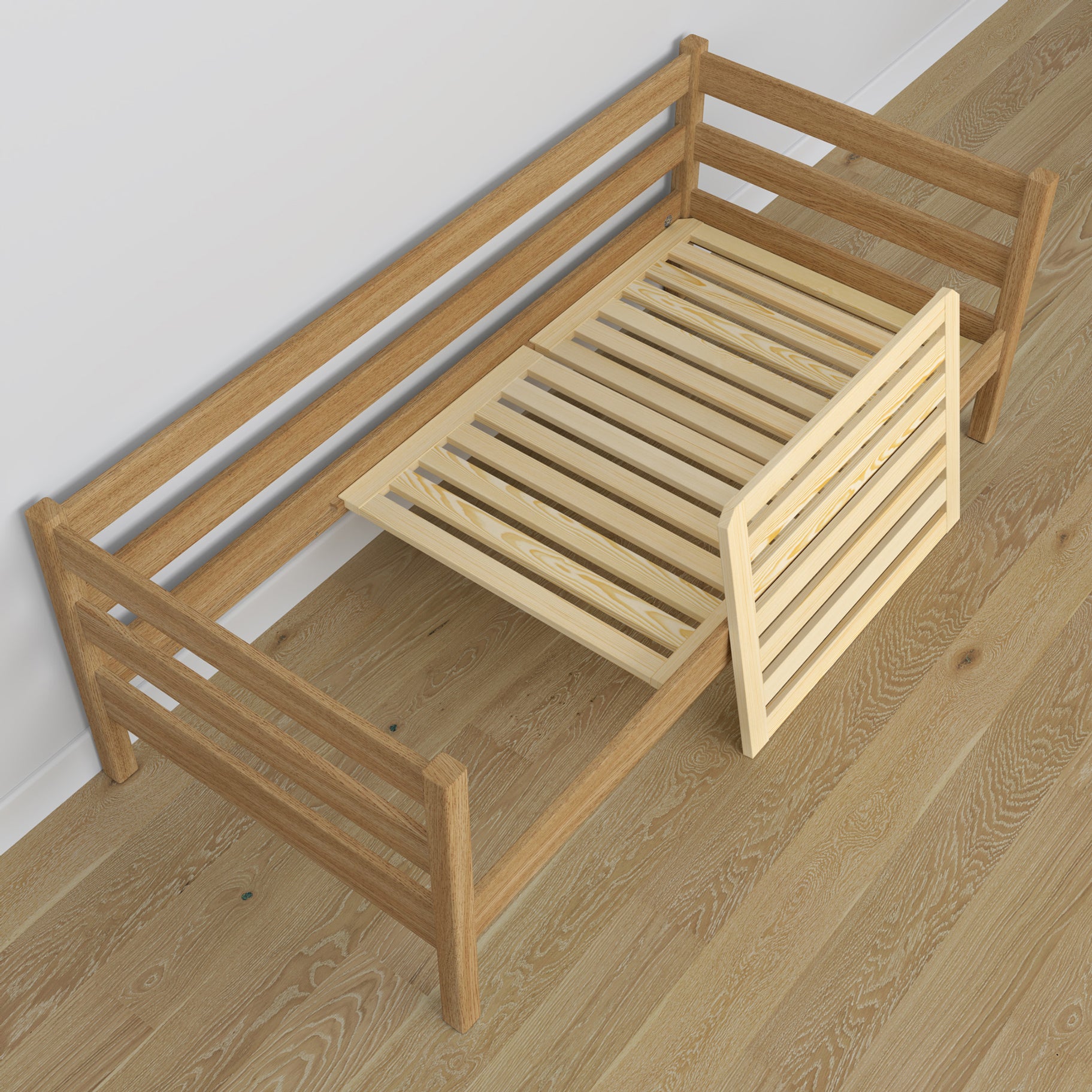 Łóżko sofa z szufladą N01 dąb naturalny – dodatkowy widok, bezpieczna konstrukcja