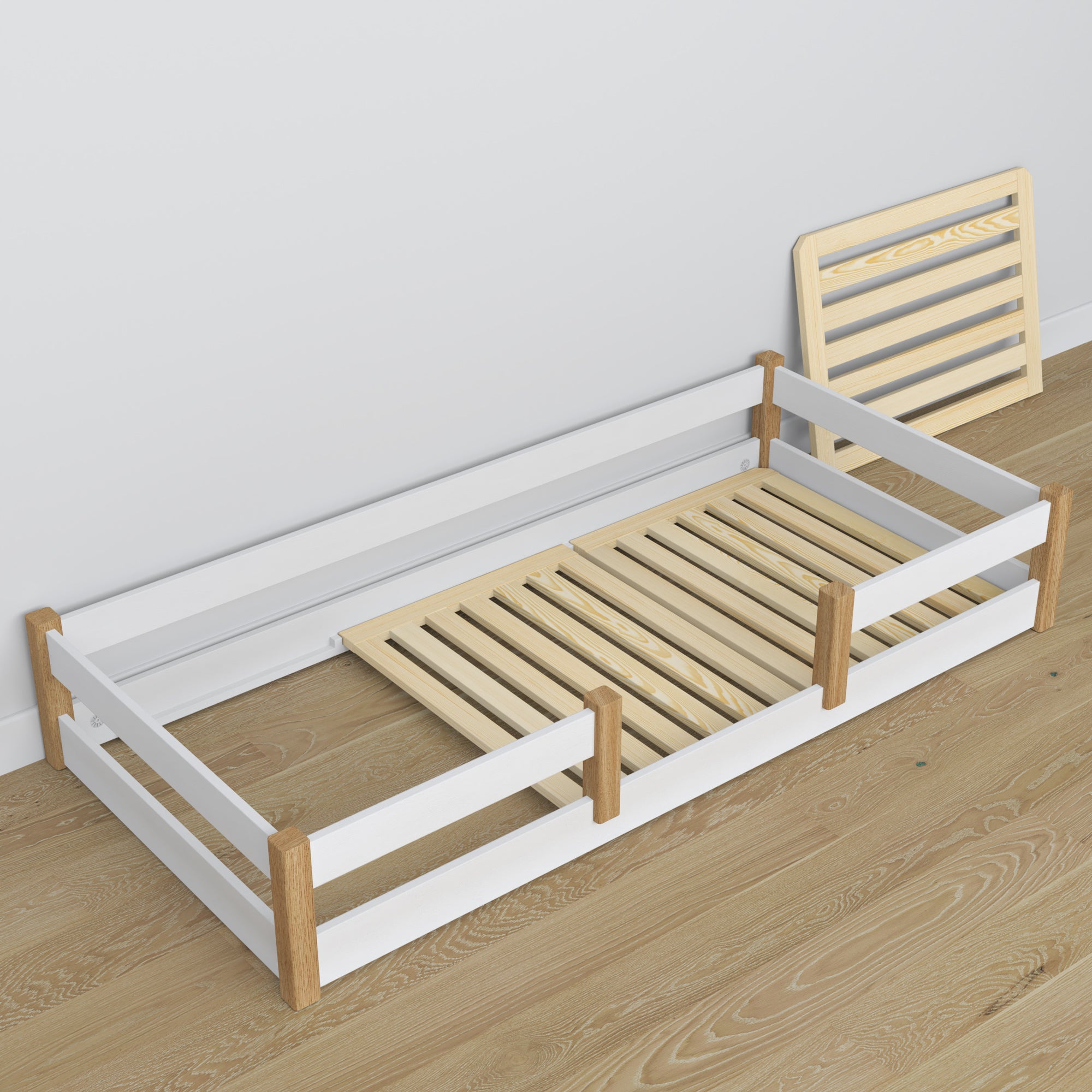 Wooden low bed N01 white / oak