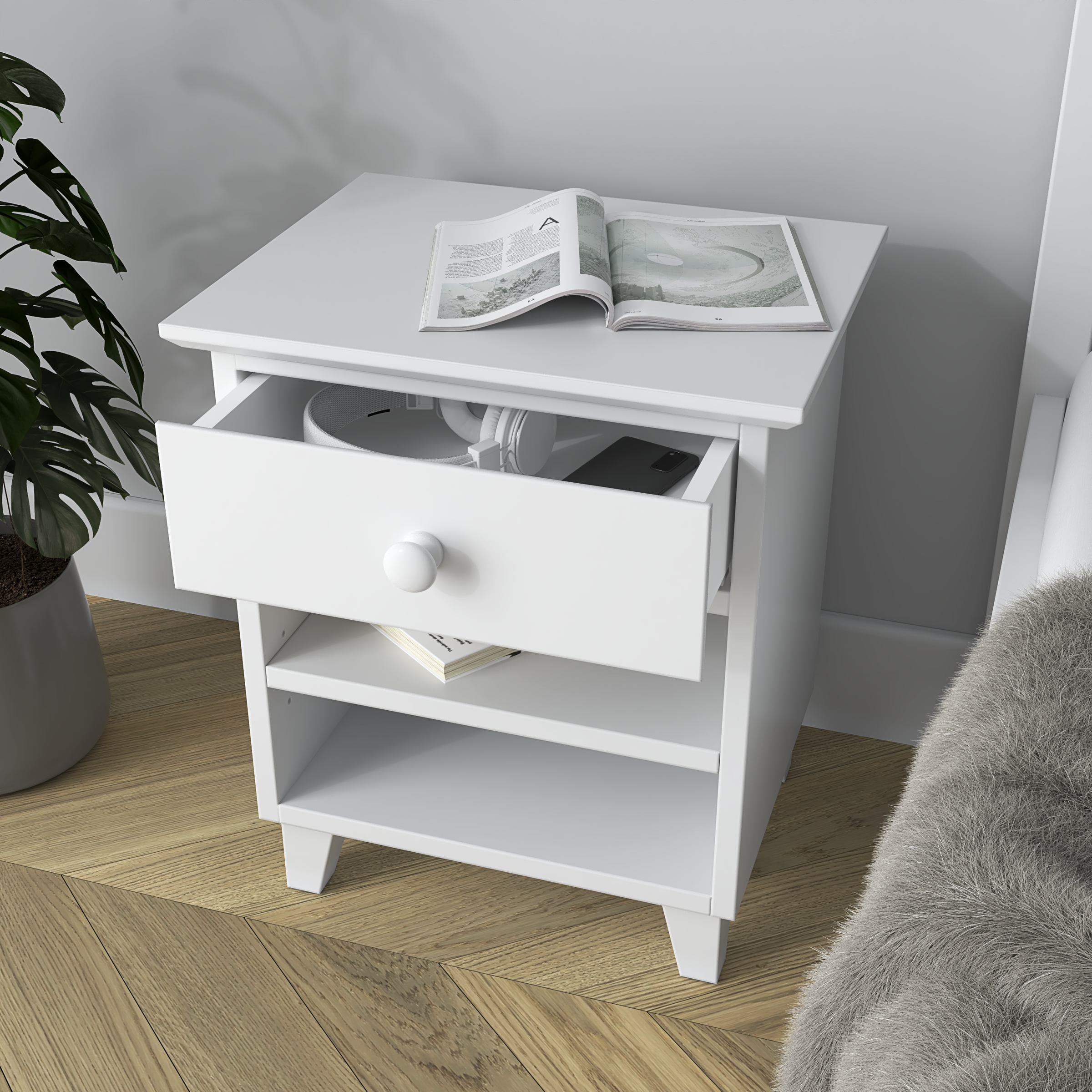 Holznachttisch 1S N02 Scandi weiß