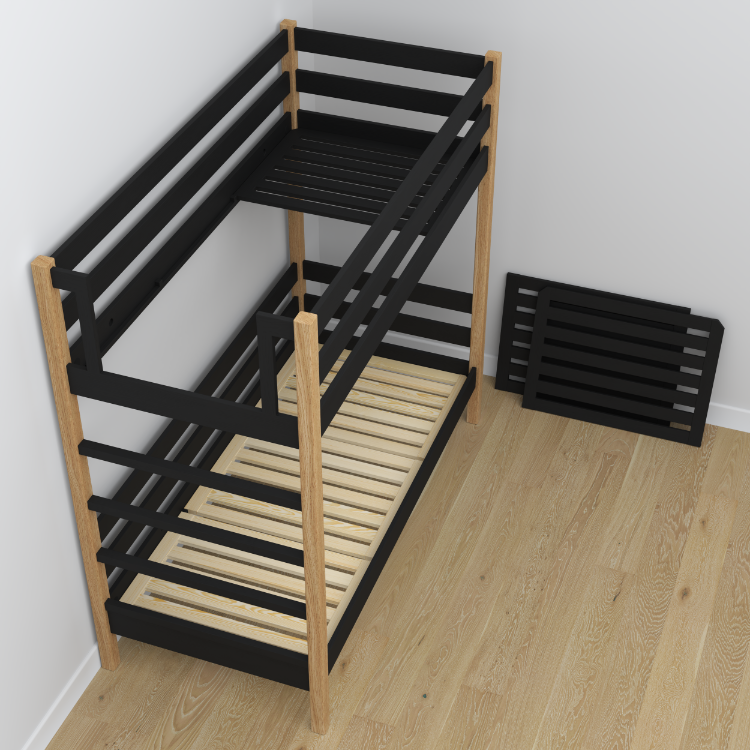 Holz-Etagenbett schwarz-eiche mit Schublade – Kinderzimmergestaltung scandi