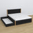 Doppelbett mit Schublade aus Holz schwarz mit Eiche – geöffnete Schublade, geräumiges Inneres