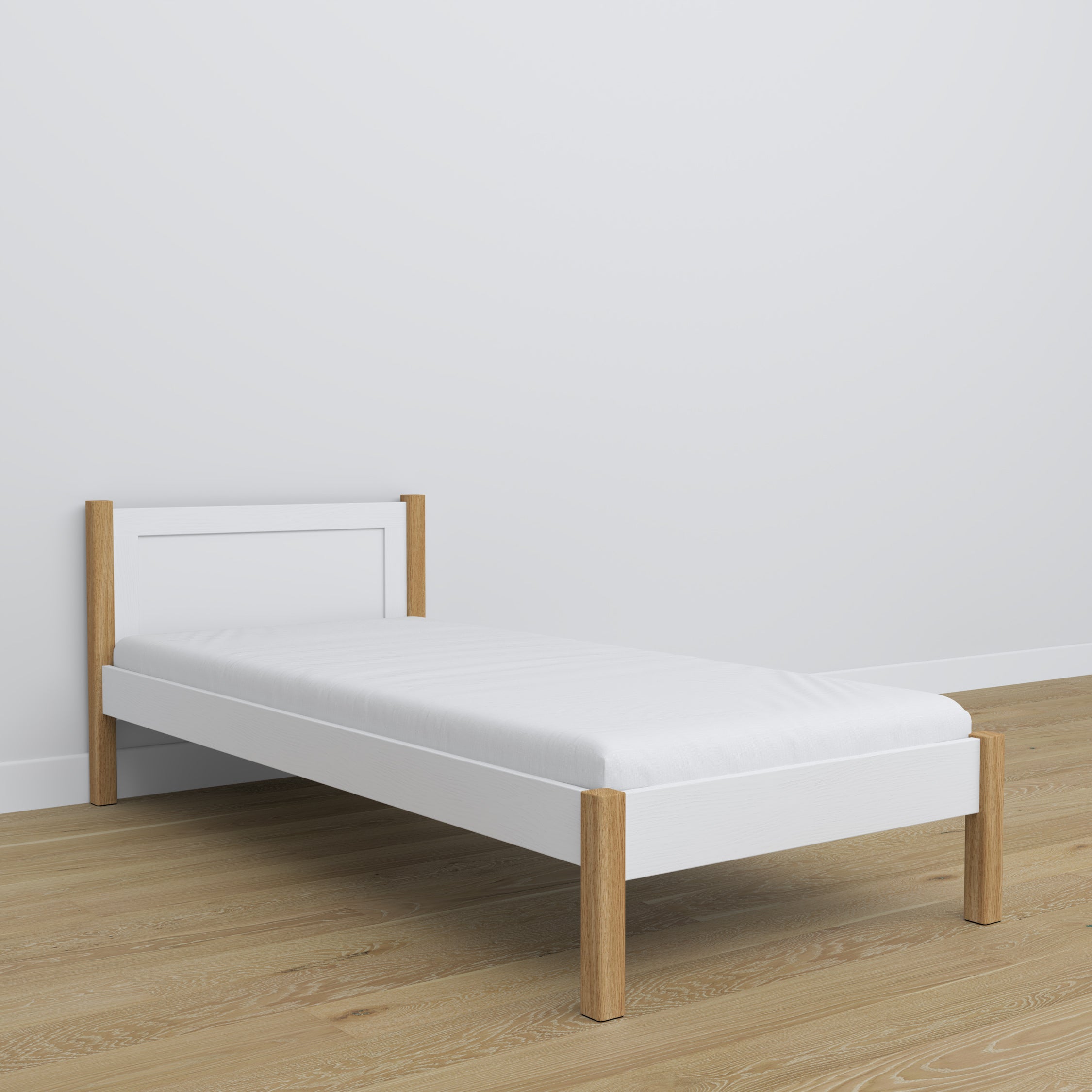 Einzelbett aus Holz weiß-eiche – Details der Verbindungen und des Holzes, Nizio Home