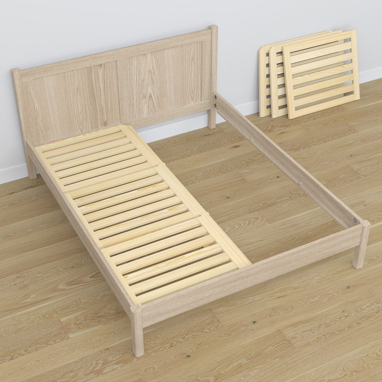 Oak double bed N02 oak bleached