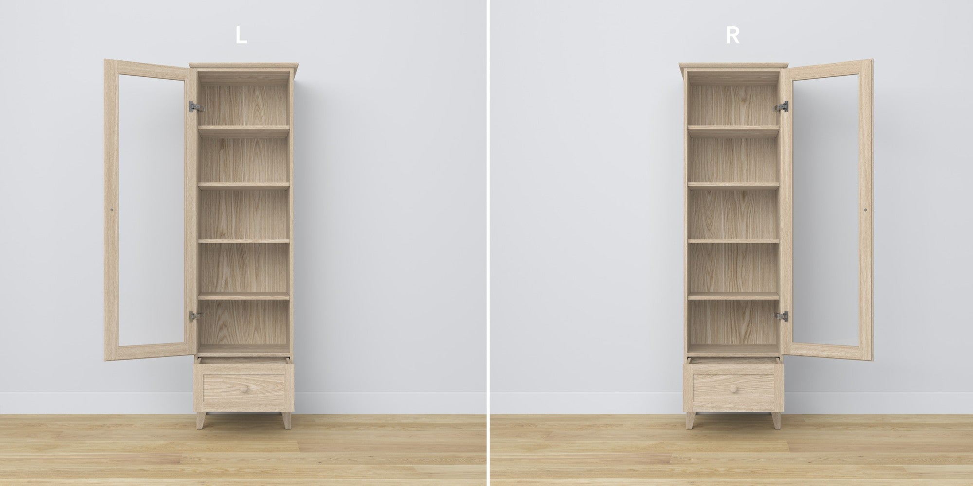 Vitrine 1S Eiche geweißt im Wohnzimmer – skandinavische Einrichtung, Nizio