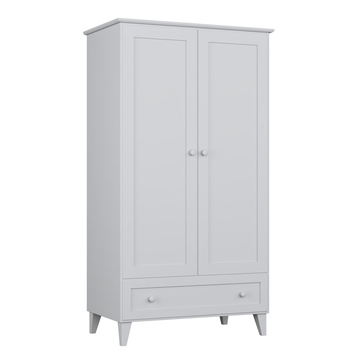 Schrank 2D1S Holz grau – Seitenansicht, Tiefe und Proportionen des Möbelstücks