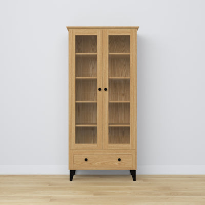 Vitrine mit Schublade Eiche naturfarben mit Schwarz 90 cm – Wohnzimmer, skandinavischer Stil Nizio