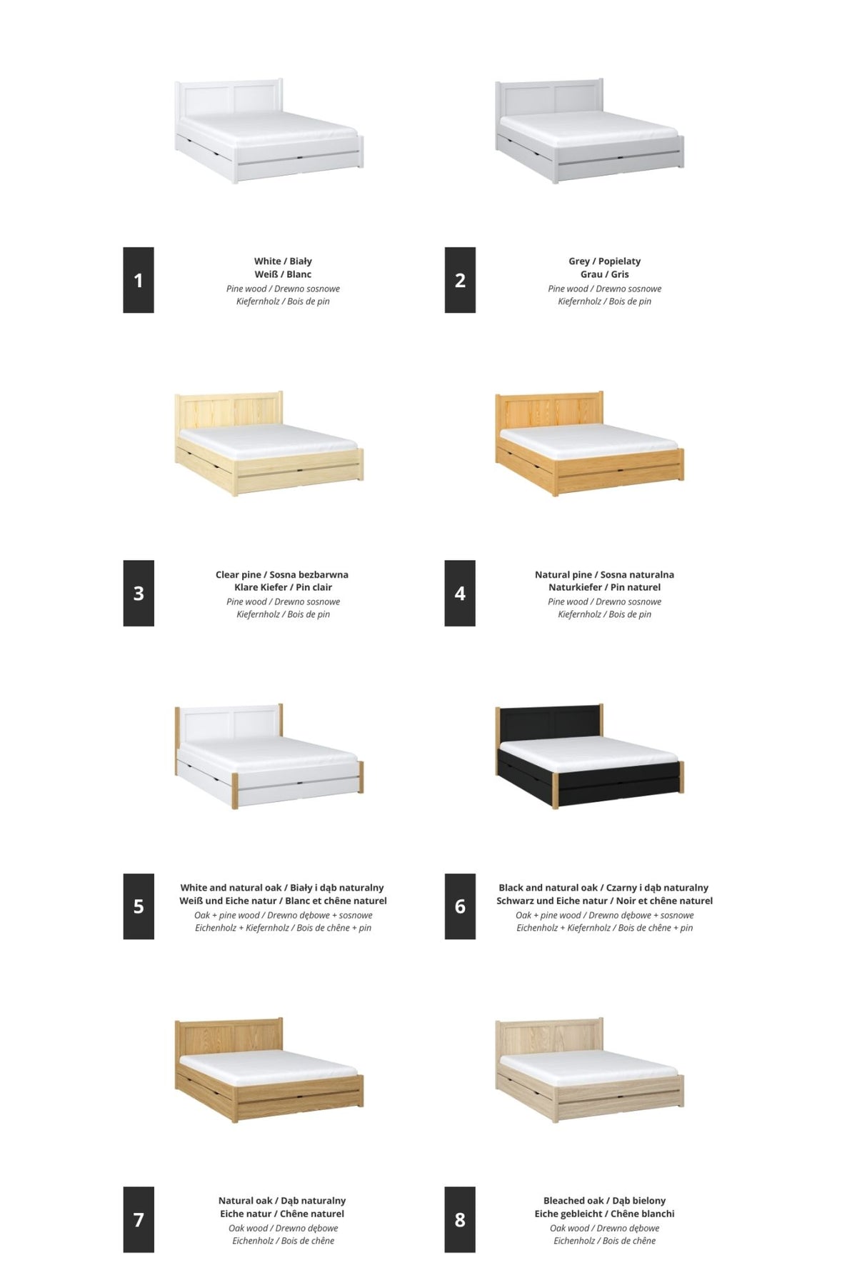 Wooden double bed with drawer N02 white