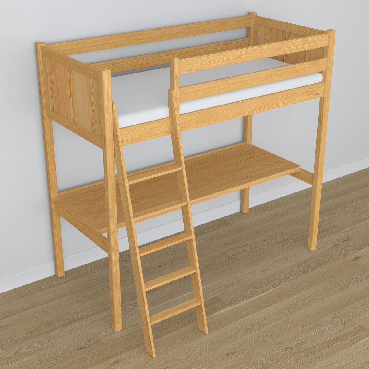 Hochbett Kiefer natur aus Holz – Draufsicht auf den Schlafbereich, Nizio