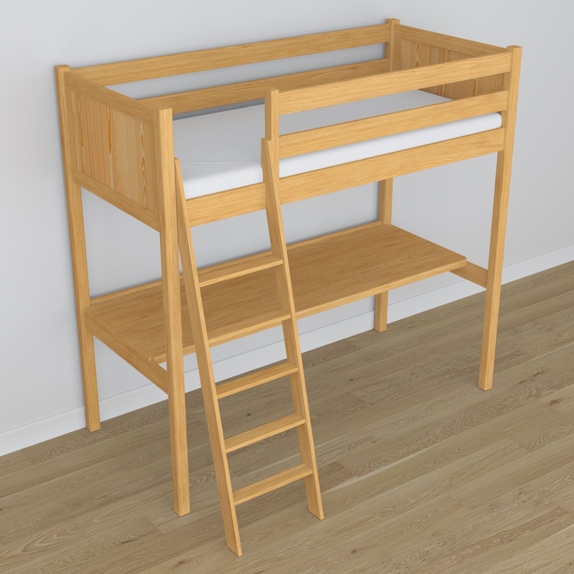 Hochbett Kiefer natur aus Holz – Draufsicht auf den Schlafbereich, Nizio
