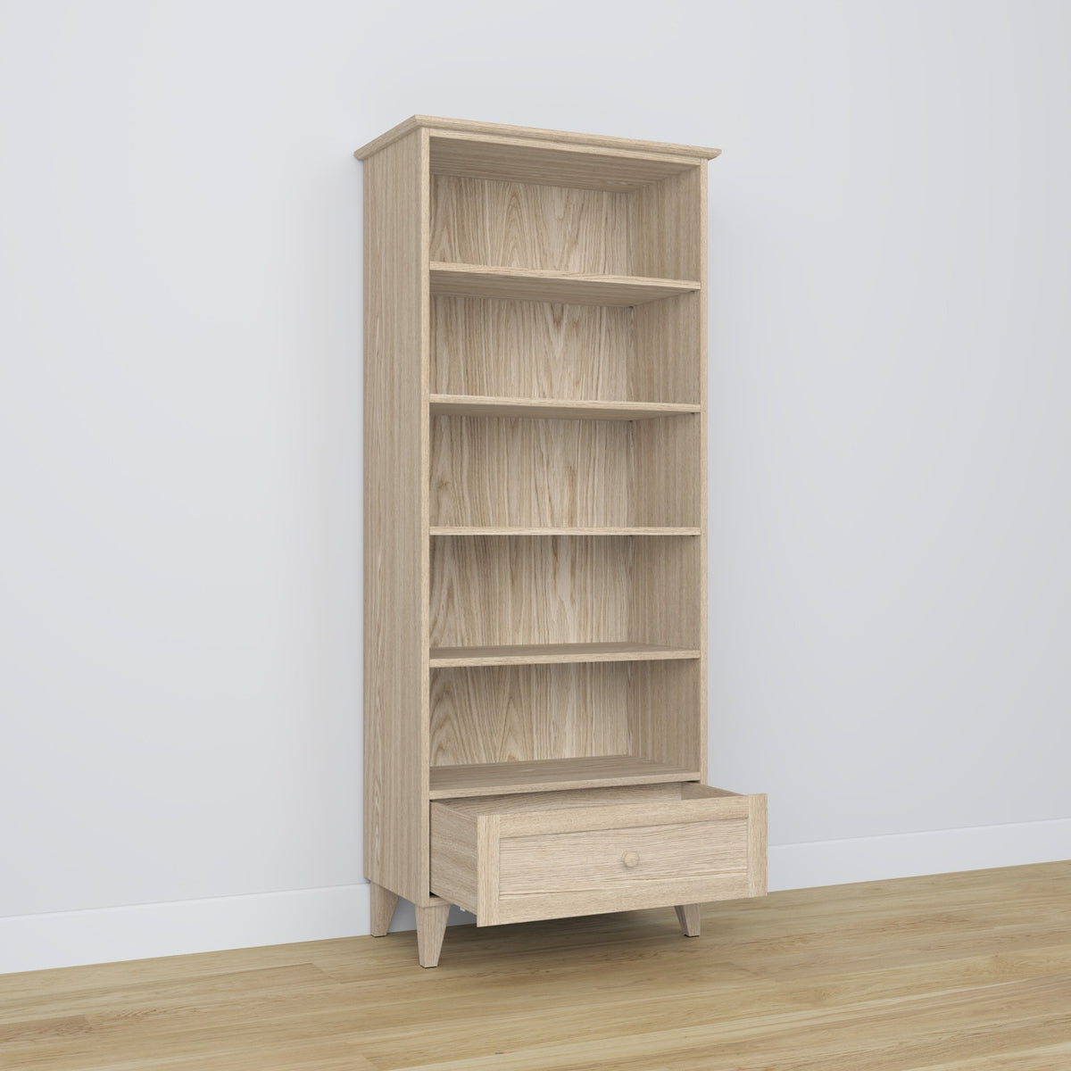 Regal 1S 80 Eiche gebleicht aus Eiche – Seitenansicht, Tiefe und Profil