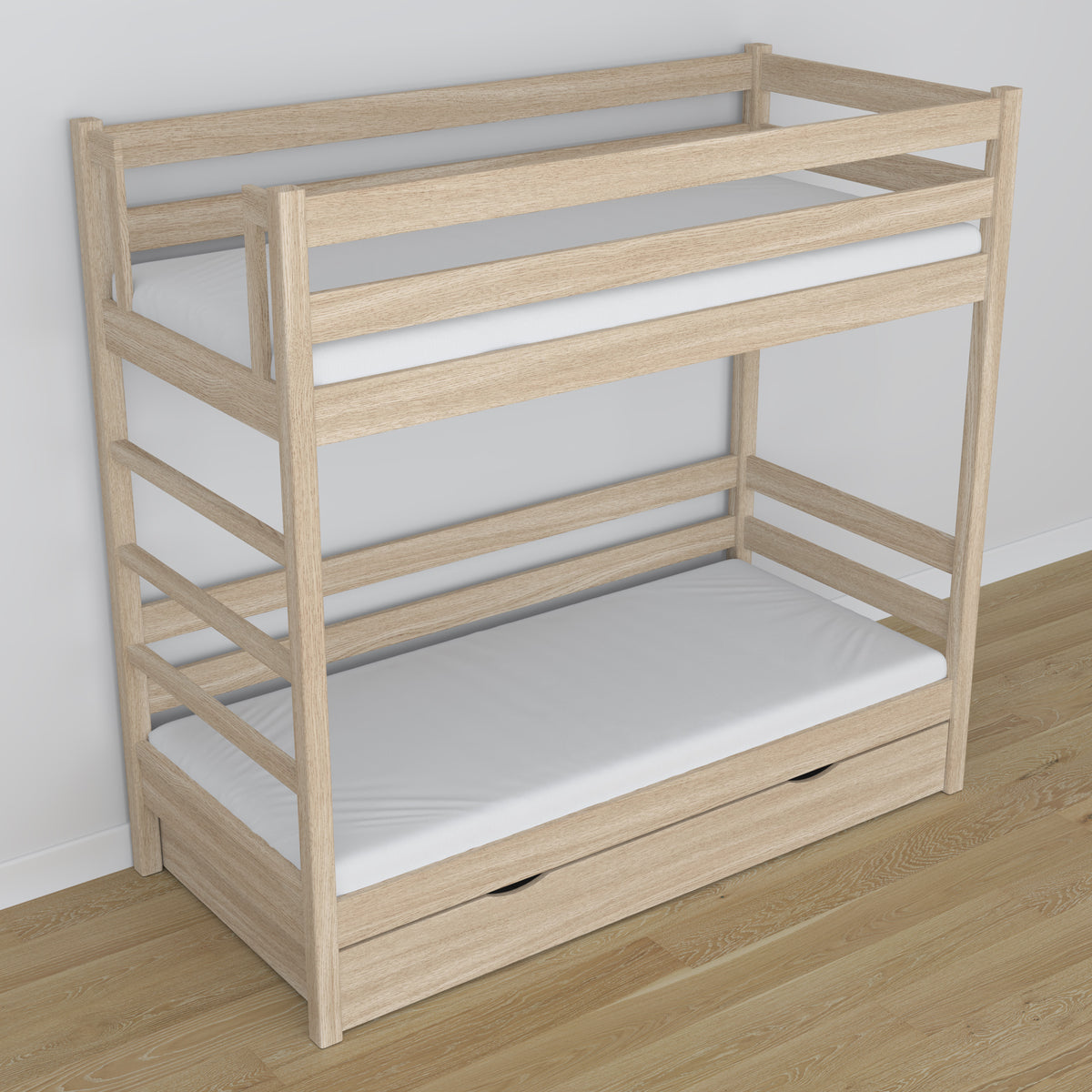 Etagenbett Eiche gebleicht aus Eichenholz – Details der Verbindungen und Leiter, Kinderzimmer