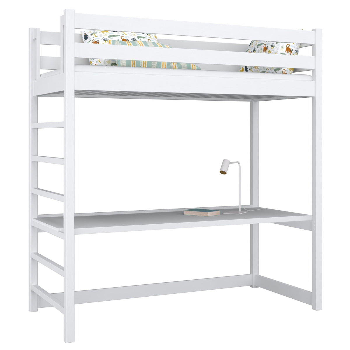 White Wooden Loft Bed with Desk – Scandi Room Arrangement, Nizio