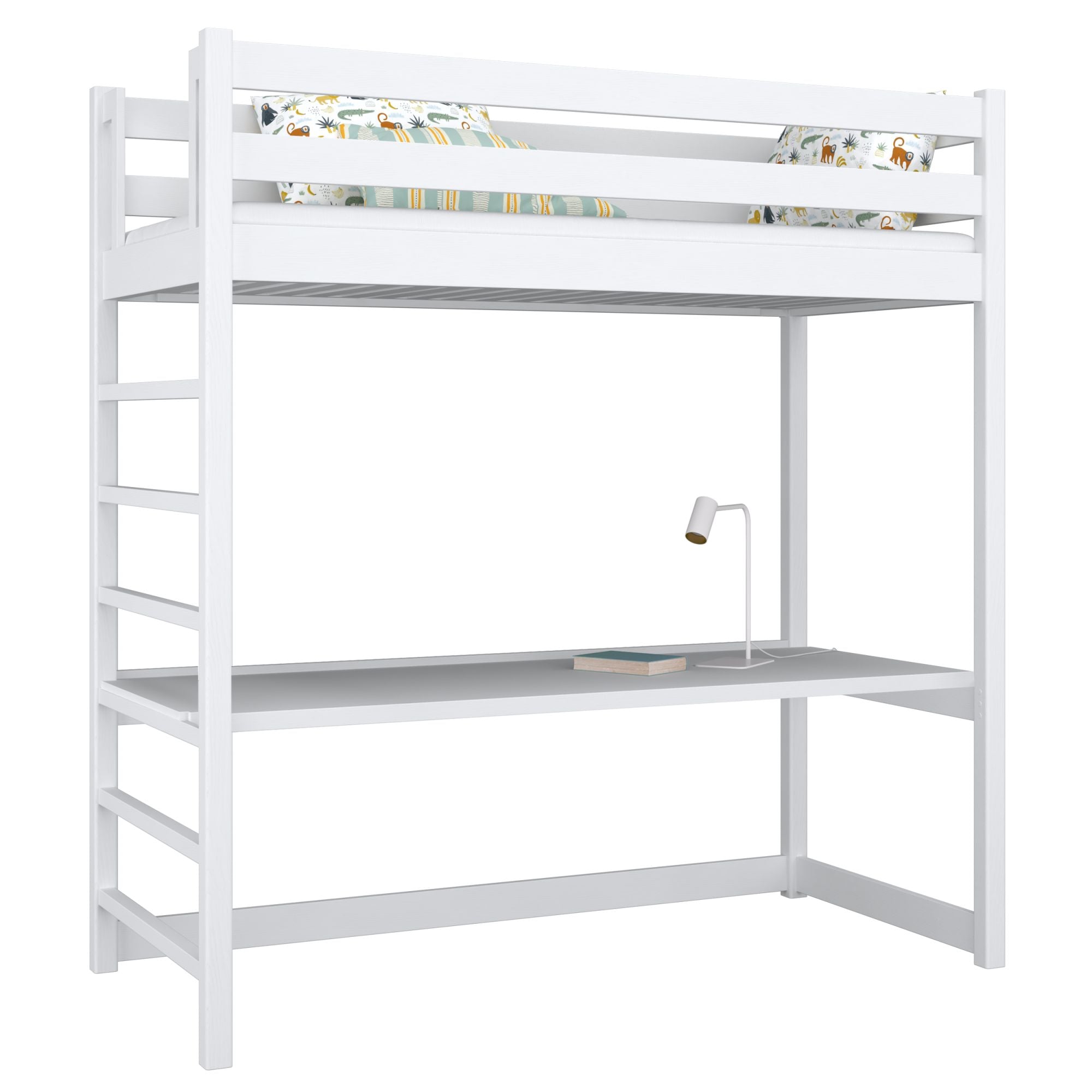 White Wooden Loft Bed with Desk – Scandi Room Arrangement, Nizio
