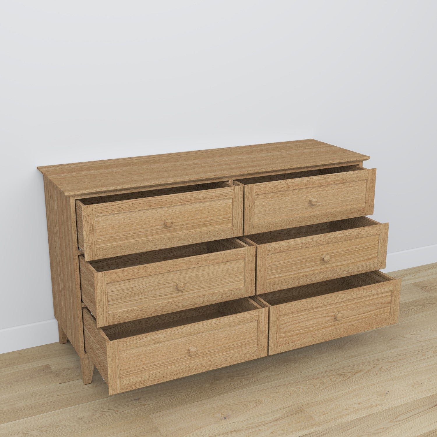 Chest of drawers 6S natural oak – handle and drawer front, close-up of oak finish