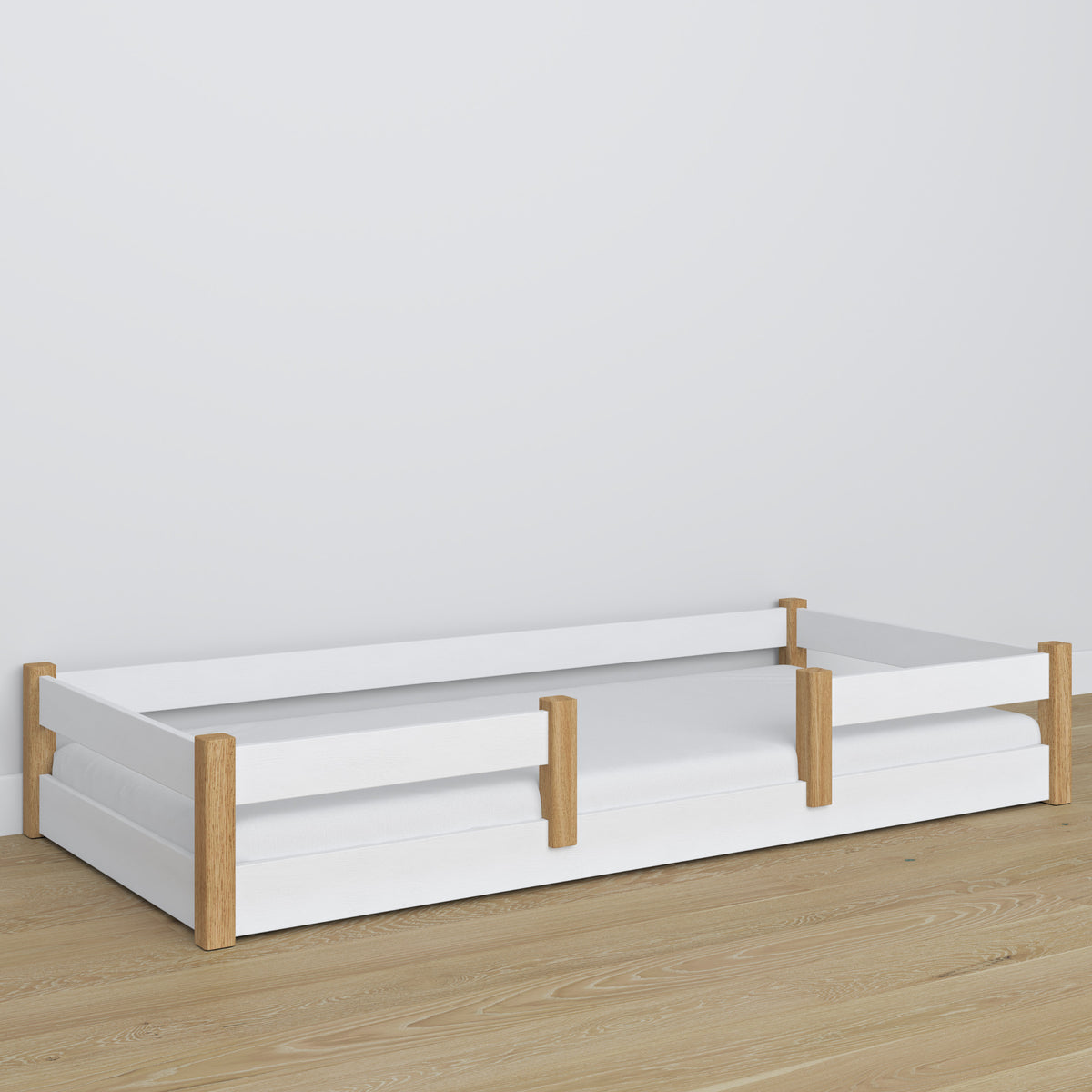 Wooden low bed N01 white / oak