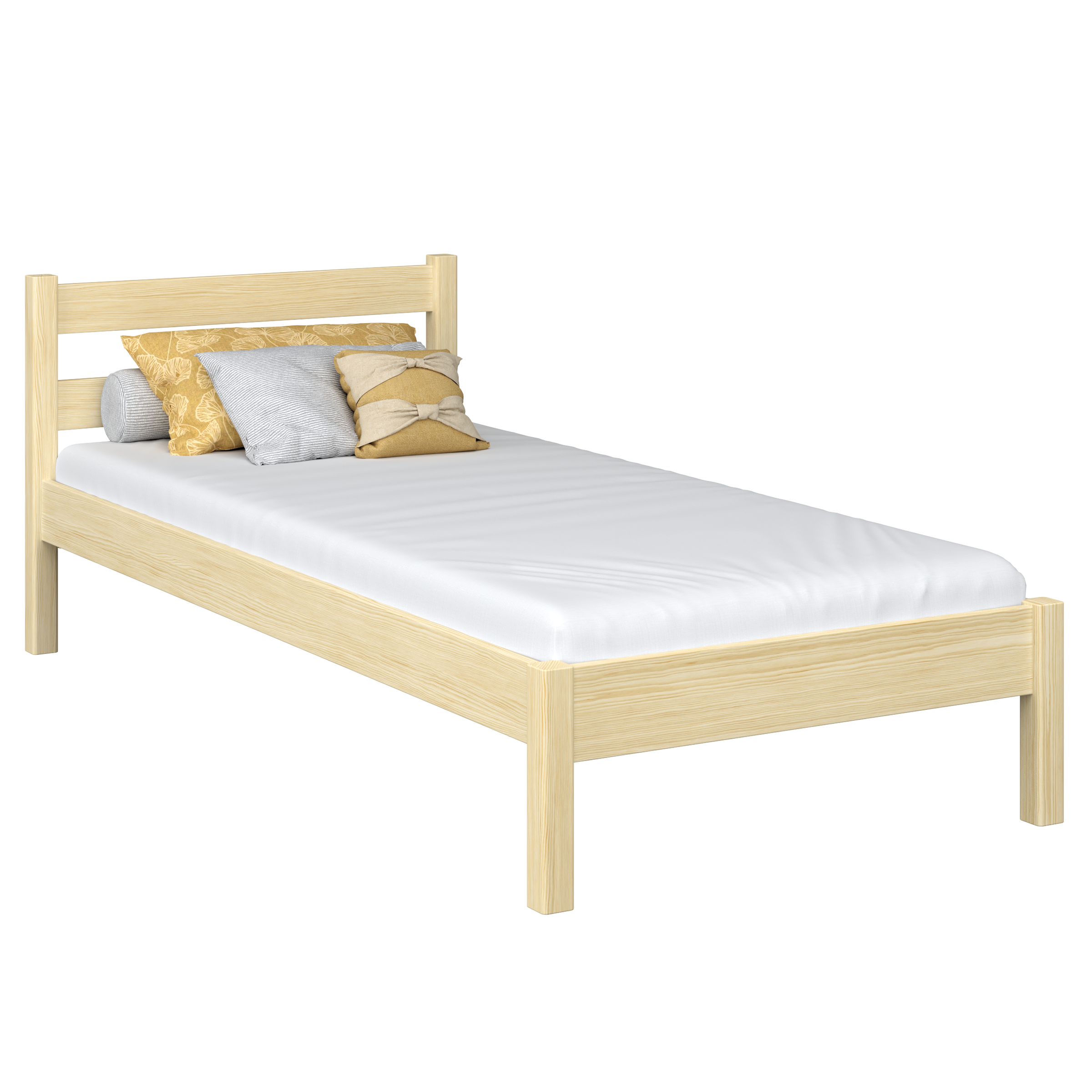 Einzelbett aus Holz Kiefer farblos – Seitenansicht, Möbelproportionen