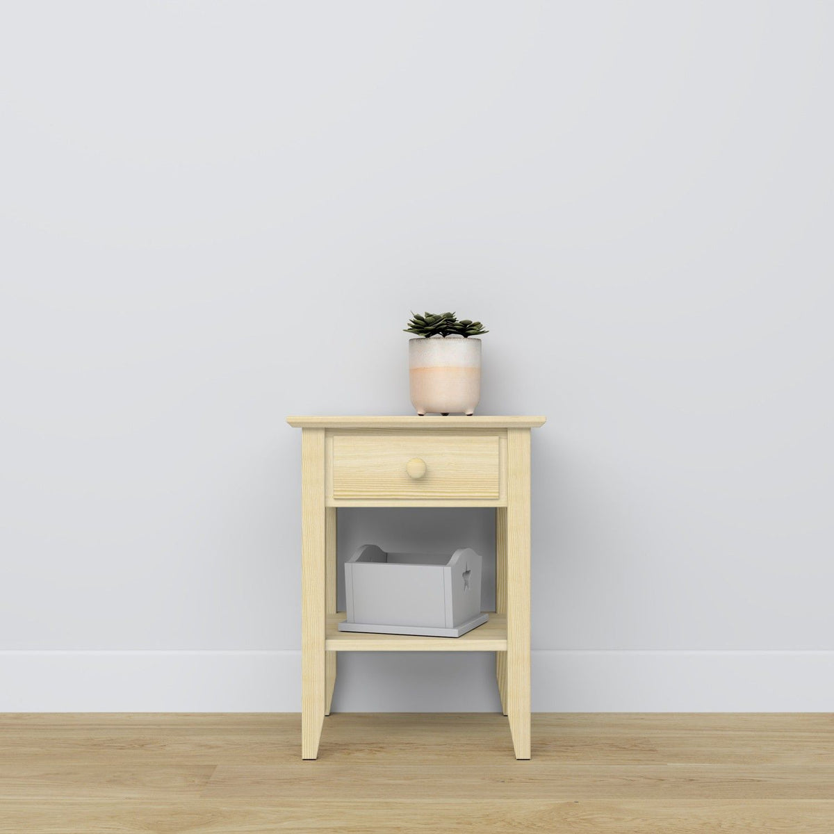 Pine bedside table 1S N01 Scandi clear pine