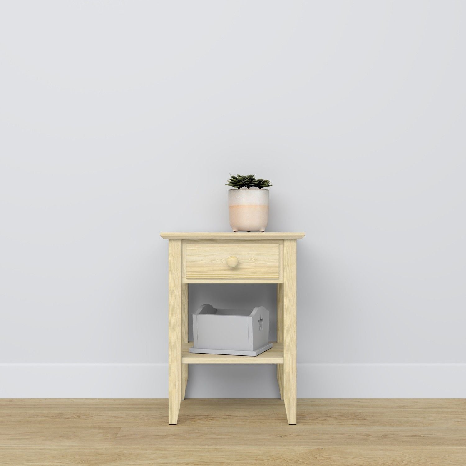 Pine bedside table 1S N01 Scandi clear pine
