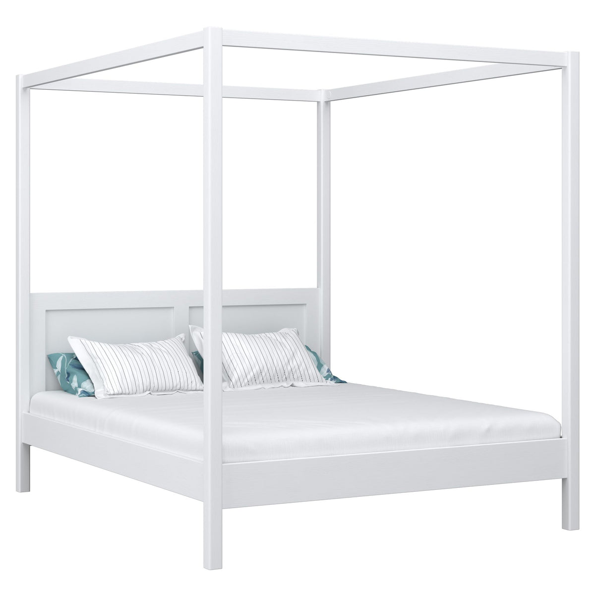Doppelbett mit Baldachin weiß – Rahmen und Slats, Holz, Nizio