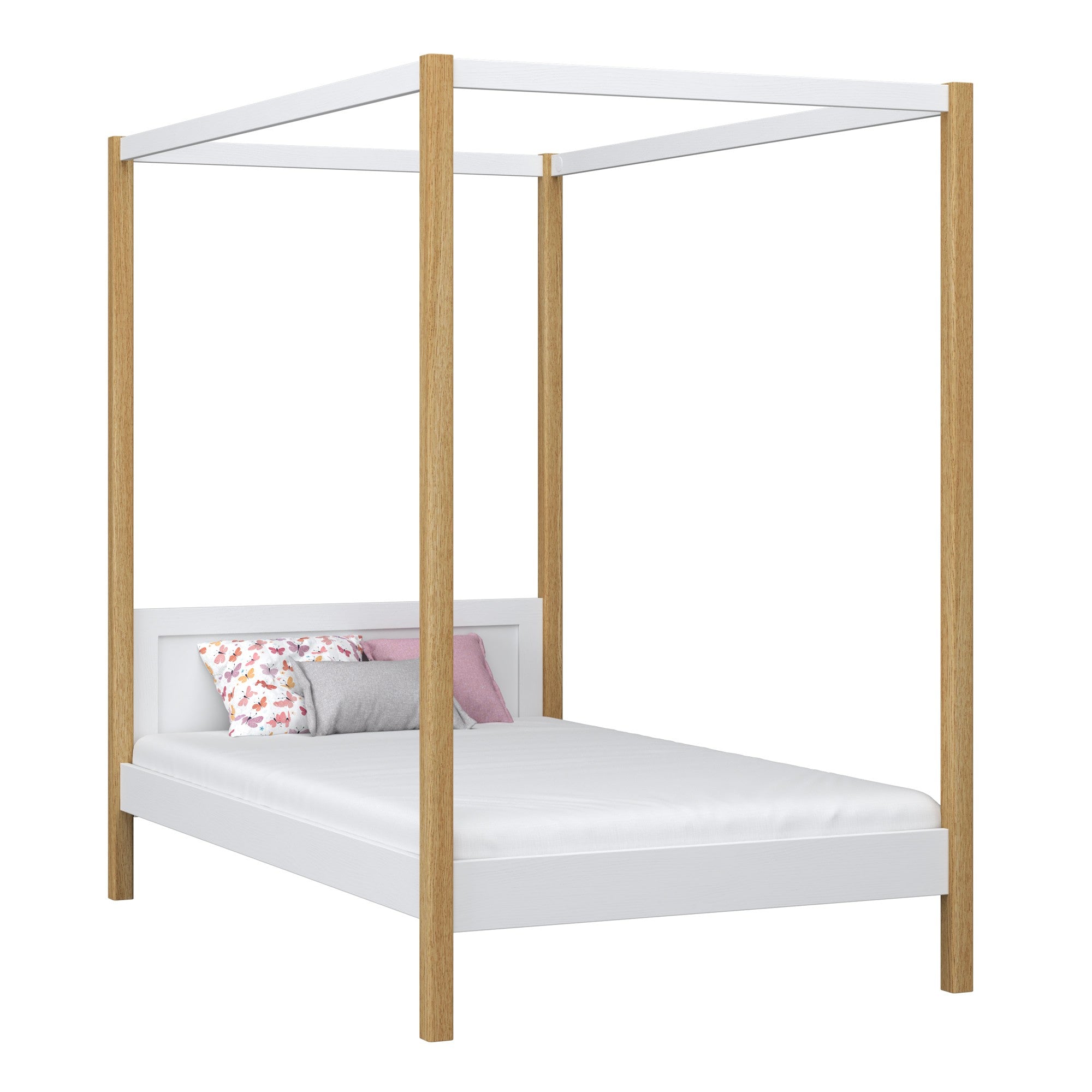 Himmelbett aus Holz, Weiß-Eiche – Kinderzimmer, skandinavischer Stil Nizio
