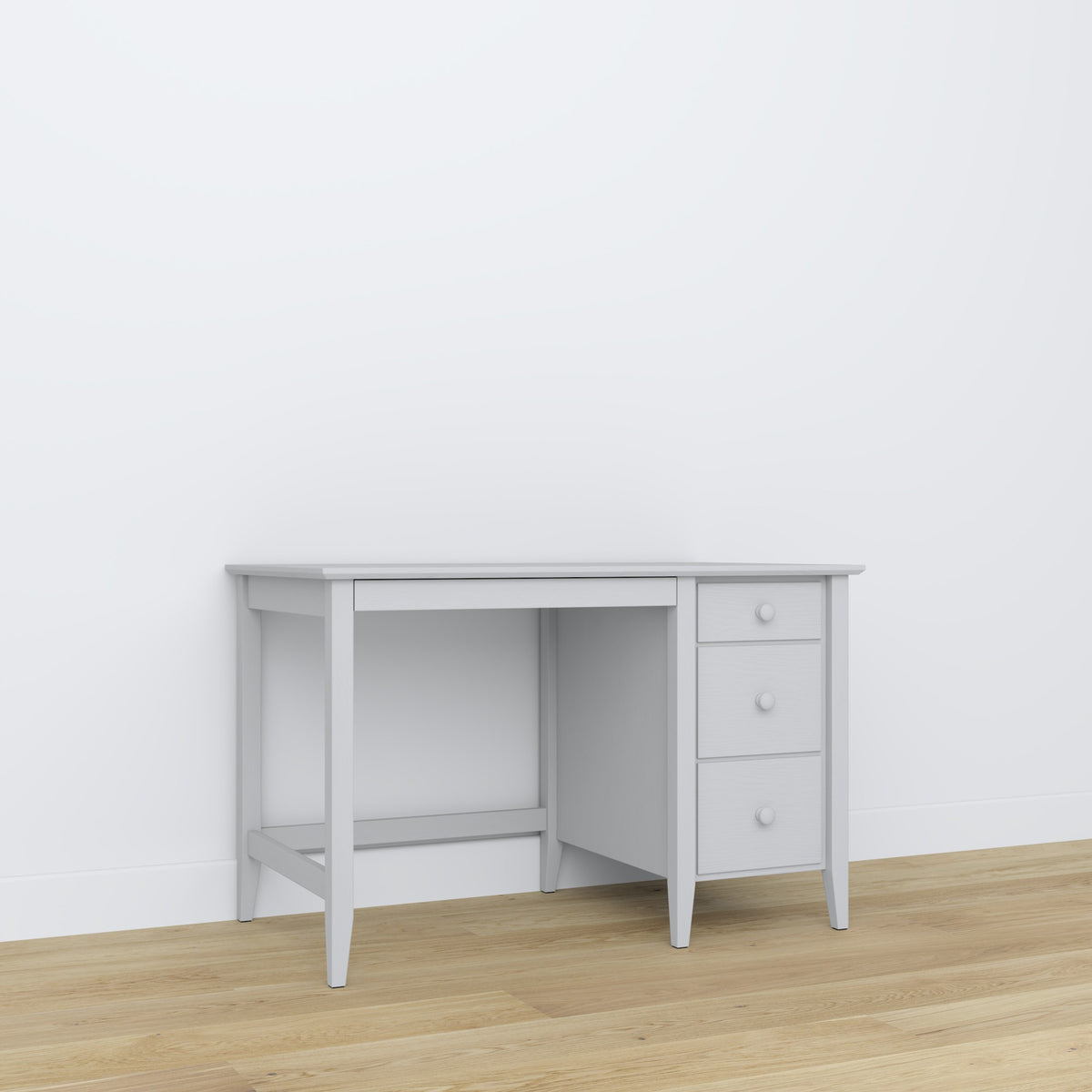 Schreibtisch 3S grau – Holz, kompakte Tischplatte, Frontansicht, Nizio