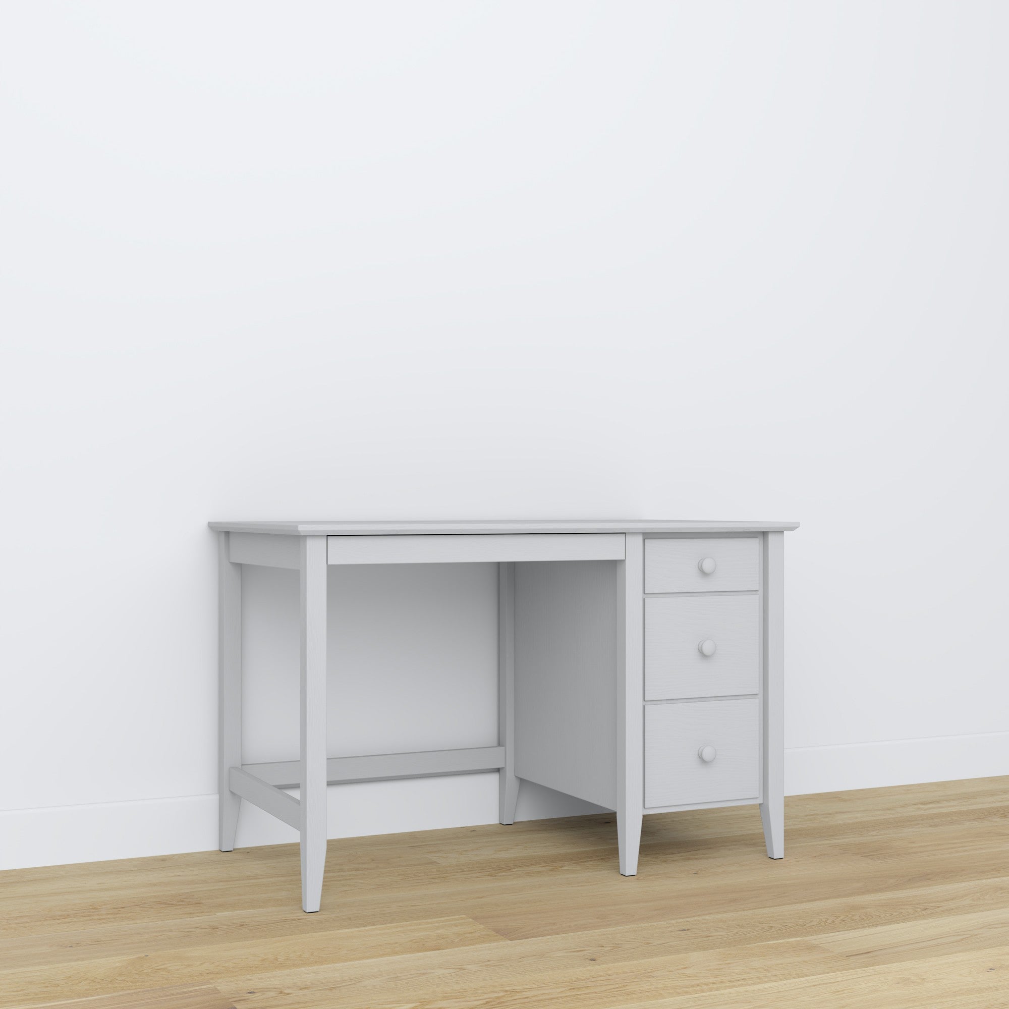 Schreibtisch 3S grau – Holz, kompakte Tischplatte, Frontansicht, Nizio