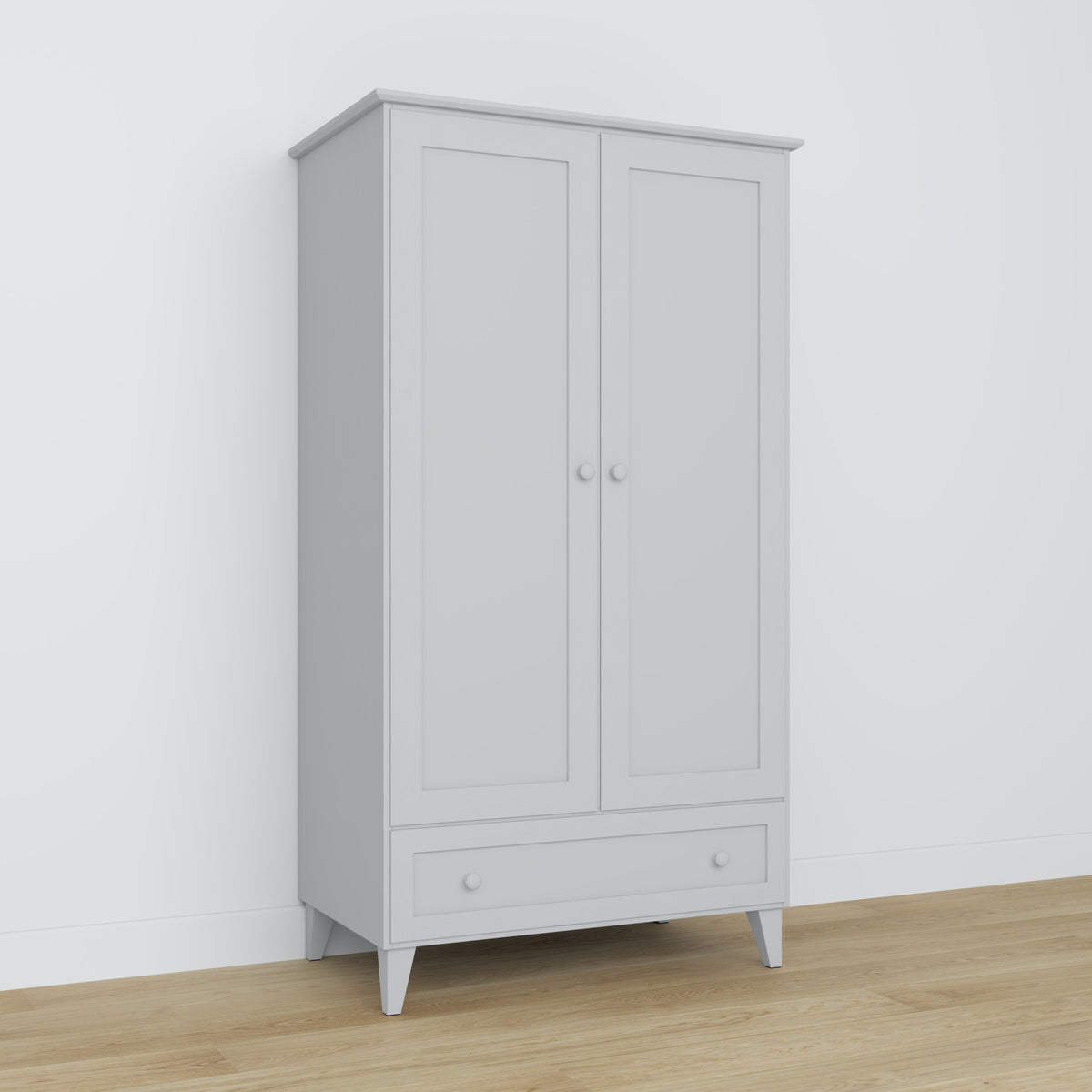 Schrank 2D1S grau – Holz, Türen geschlossen, Frontansicht, Nizio