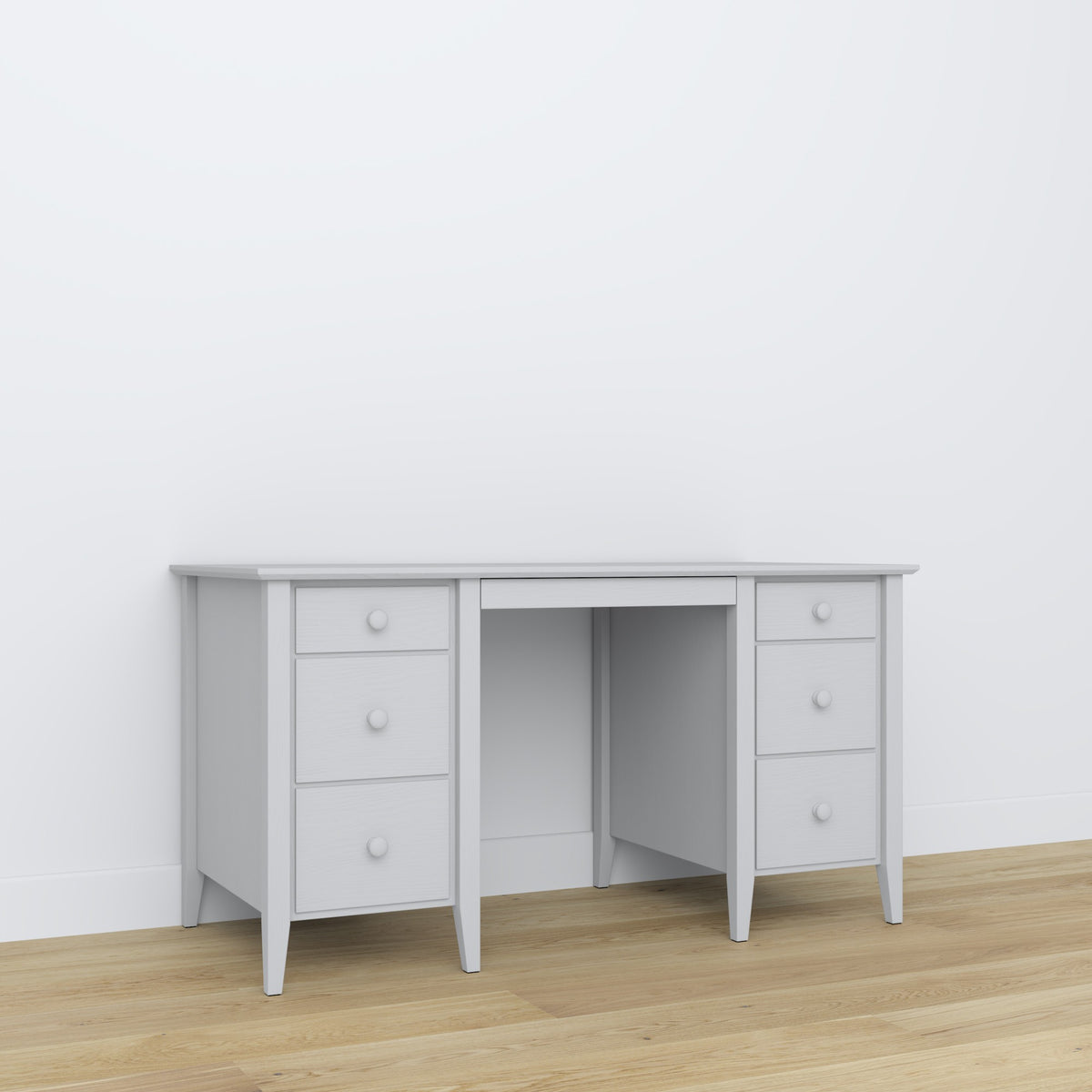 Schreibtisch 6S Grau – Holz, breite Tischplatte, Frontansicht, Nizio
