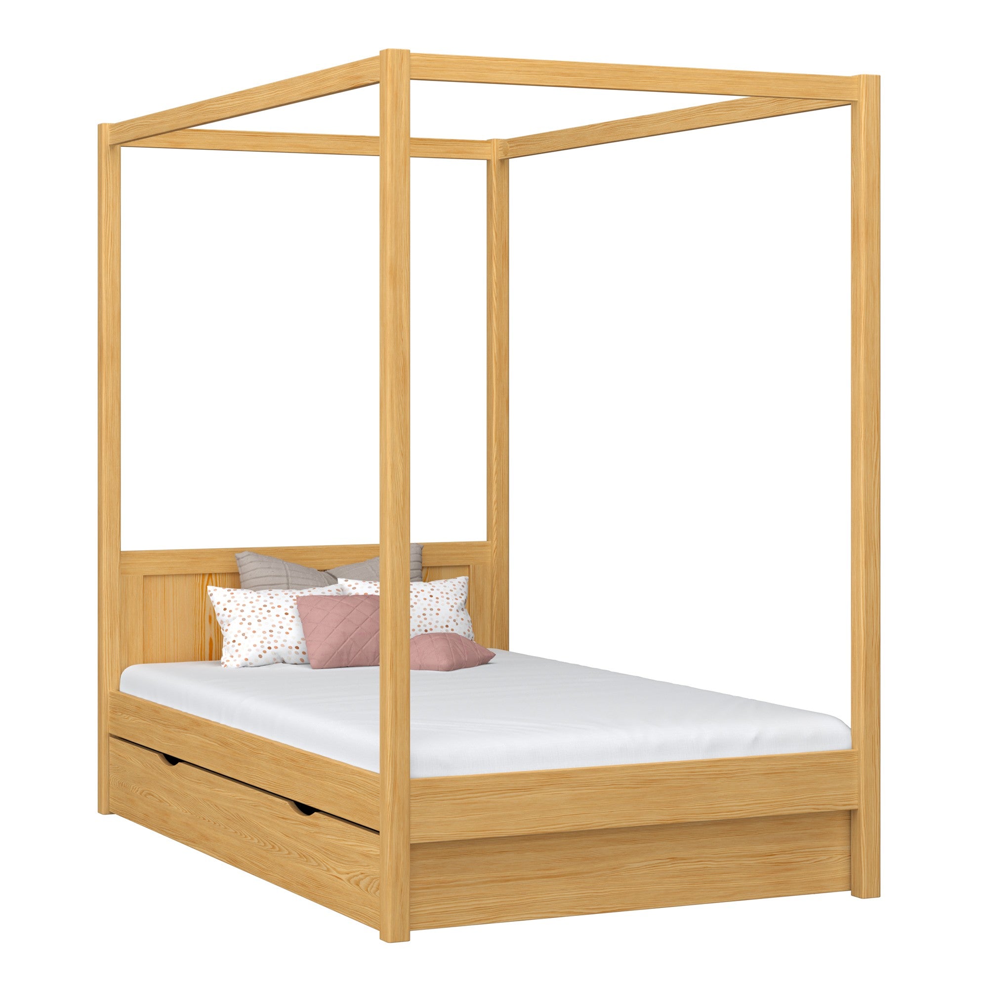 Himmelbett mit Baldachin und Schublade Holz Kiefer natur – Kinderzimmer, Scandi-Stil