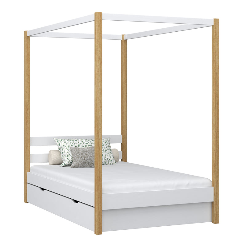 Himmelbett mit Baldachin und Schublade Holz Weiß-Eiche – Kinderzimmer, Scandi-Stil