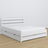 Double bed white with drawer – wooden headboard, close-up