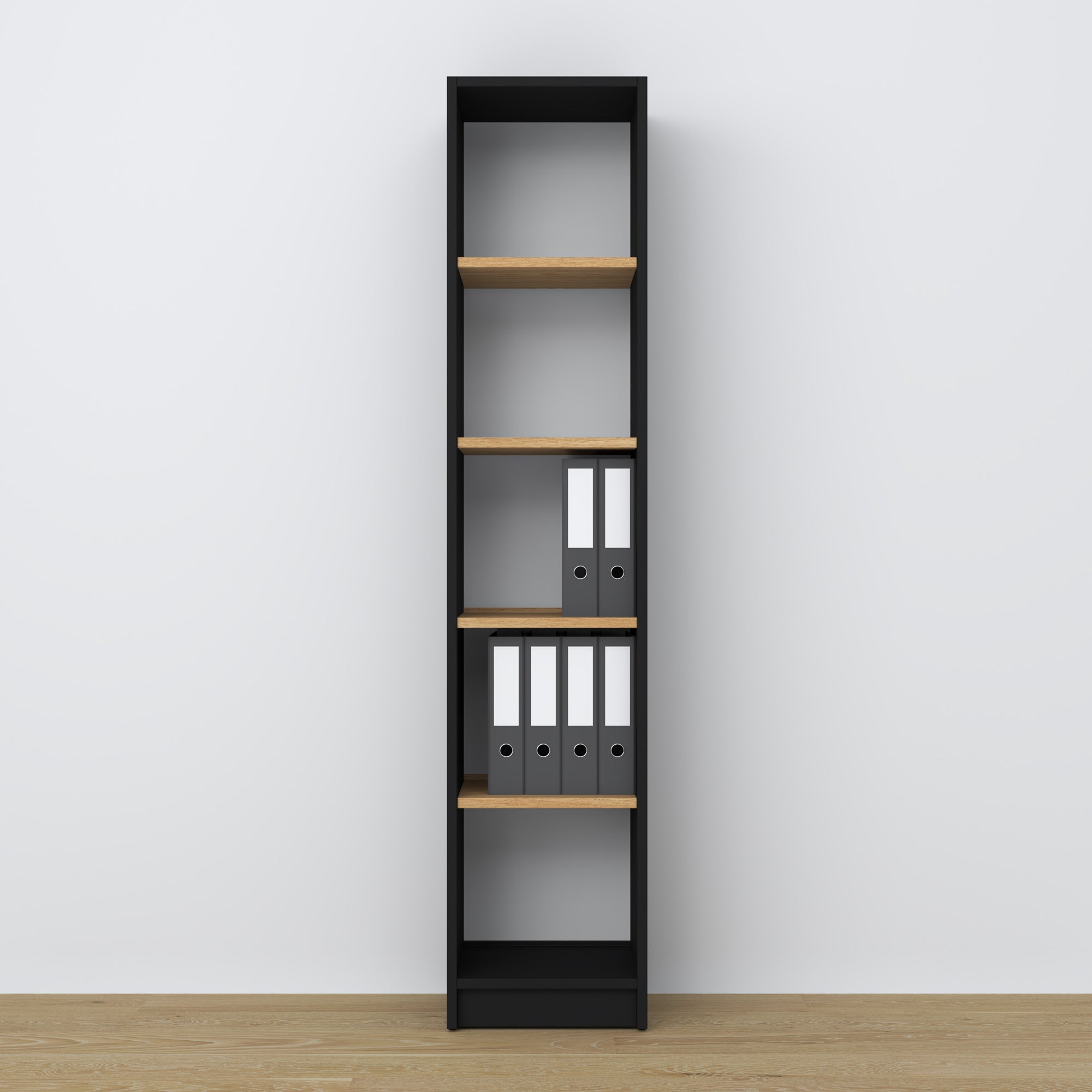 Regal Holz Schwarz-Eiche – Nahaufnahme der Regale und Details, Nizio Home