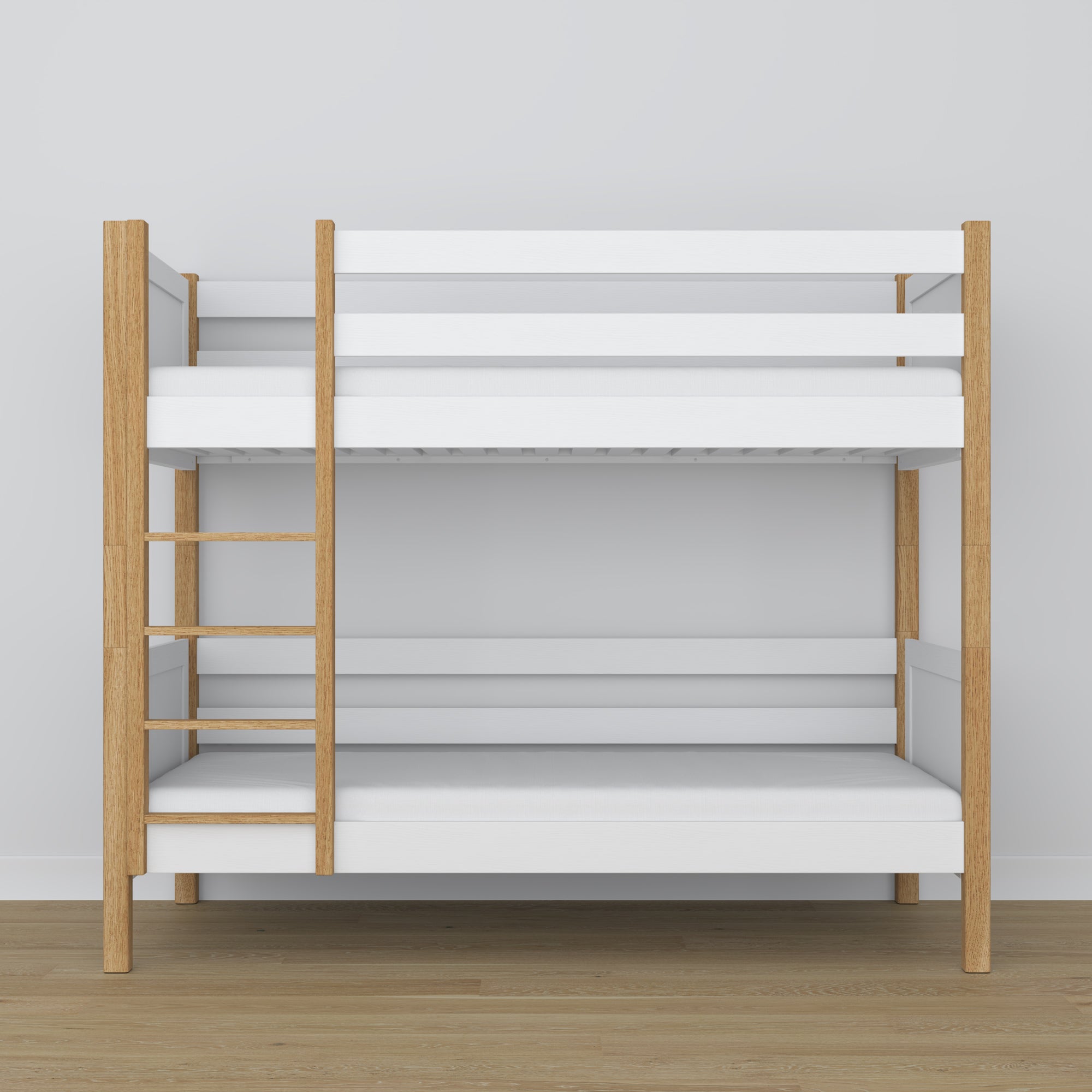 Etagenbett Weiß-Eiche – Holzleiter und Schutzgitter, Nizio Home